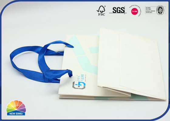 White Coated Paper Shopping Bags Custom Size Matte Lamination With Blue Handle