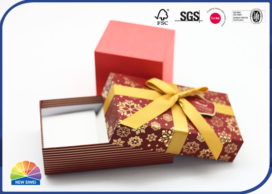 Red Paper Box Gold Stamping Festival Gift Package Stick Ribbon Bownot