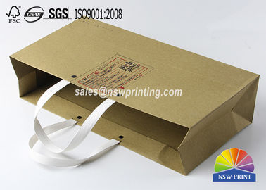 Kraft Custom Paper Shopping Bags , Plastic Handle Eyelet Brown Craft Tea Gift Bags