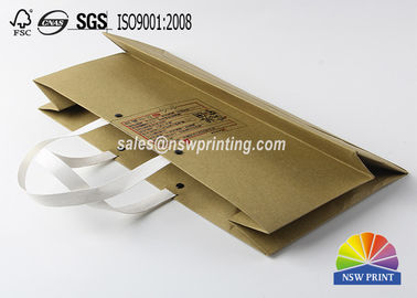 Kraft Custom Paper Shopping Bags , Plastic Handle Eyelet Brown Craft Tea Gift Bags