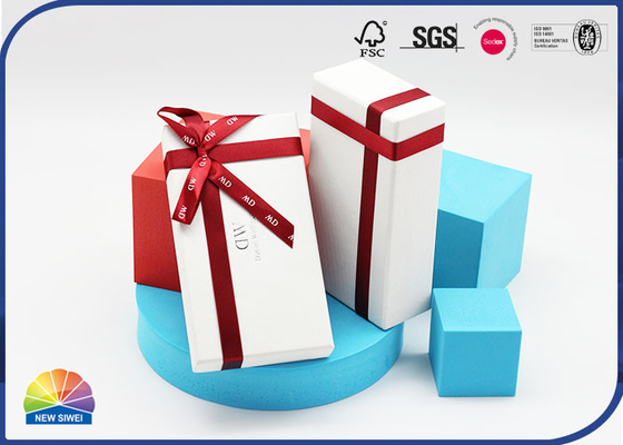 Ribbon Bowknot Decorated Paper Rigid Gift Box Logo Silver Stamping