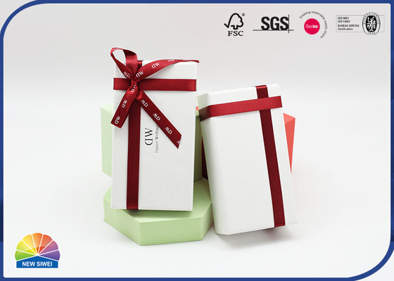 Ribbon Bowknot Decorated Paper Rigid Gift Box Logo Silver Stamping
