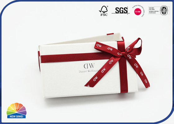 Ribbon Bowknot Decorated Paper Rigid Gift Box Logo Silver Stamping